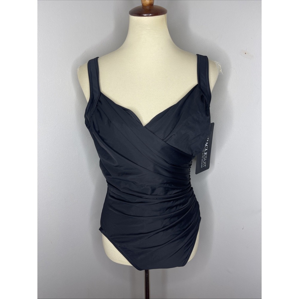 NEW Miraclesuit Sanibel One Piece Swimsuit Ruched Tummy Control Black 16 6516663